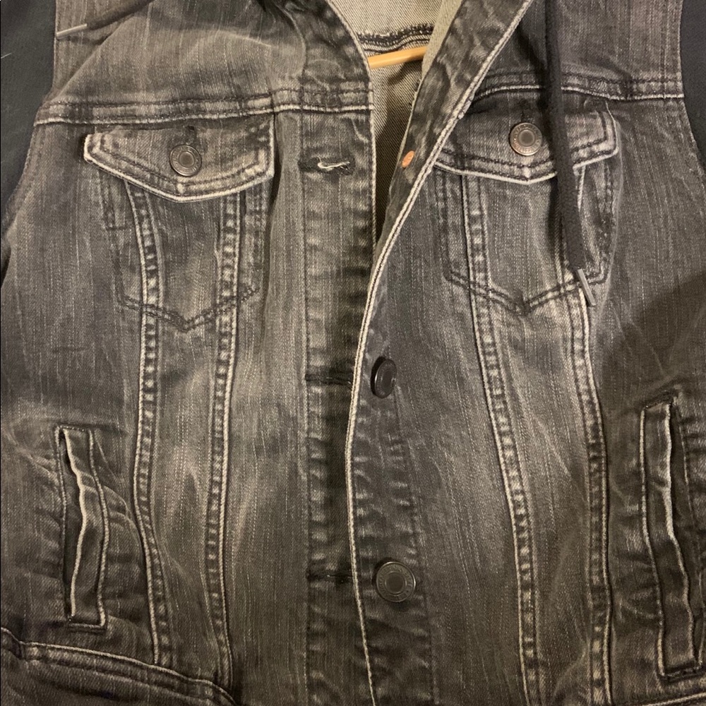 American Eagle black on black Jean Jacket size LG